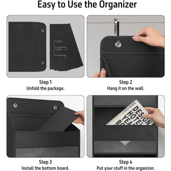 Over Door Organizer 5 Large Pockets Hanging Storage Closet Bathroom Dorm Black - Picture 4 of 7